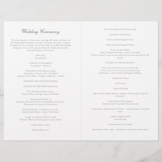 Zilveren Katholieke Huwelijksmis Ceremonie Program (Achterkant)