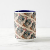 Zilveren kattenmok met blauwe ogen mok (Midden)