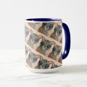 Zilveren kattenmok met blauwe ogen mok (Voorkant rechts)