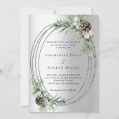 Zilveren kegel grenen groen winter bruiloft kaart (Voorkant)