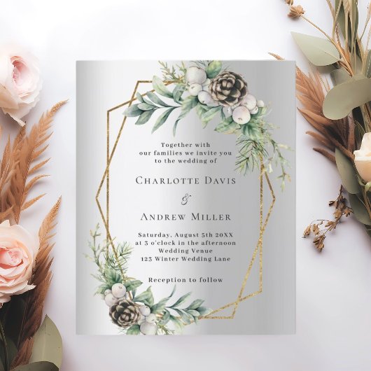 Zilveren kegel groen geometrische bruiloft uitnodi