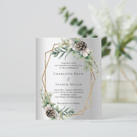 Zilveren kegel groen geometrische bruiloft uitnodi (Staand voorkant)