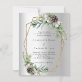 Zilveren kegel groen geometrische bruiloft uitnodi (Voorkant)