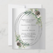 Zilveren kegel groen winter bruiloft uitnodiging (Voorkant)