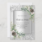 Zilveren kegels groen blad Kerstfeest Kaart (Voorkant)