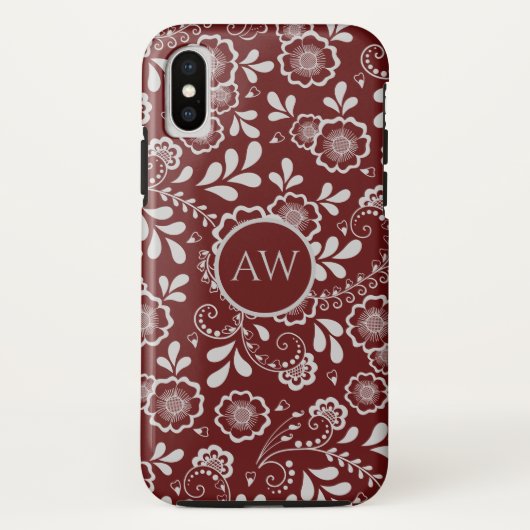 Zilveren Kersenrood Victoriaans Bloemenslinger Kan Case-Mate iPhone Case (Achterkant)