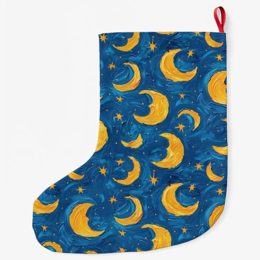 Zilveren Kerst Blauw Geel Sterren Maan Hemel Grote Kerstsok (Achterkant)