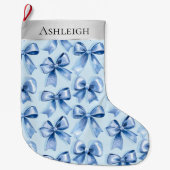 Zilveren Kerst Blauwe Bogen Grote Kerstsok (Voorkant)