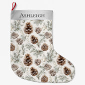 Zilveren kerst dennenappels grote kerstsok (Voorkant)