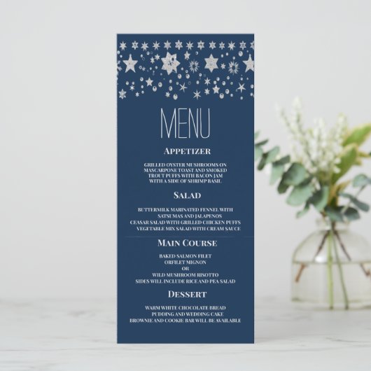Zilveren kerst fee licht winter bruiloft Menu (Staand voorkant)