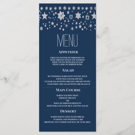 Zilveren kerst fee licht winter bruiloft Menu (Voorkant)