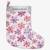 Zilveren Kerst Paarse Rode Sneeuwvlokken Grote Kerstsok (Voorkant)