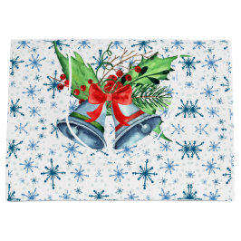 Zilveren kerstaven, Holly en Blauwe Snowflakes Groot Cadeauzakje