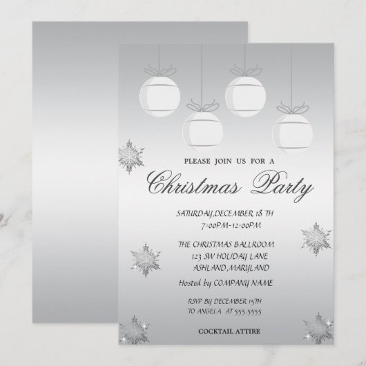 Zilveren Kerstbal Bedrijfs Kerstfeest Kaart (Voorkant / Achterkant)