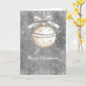 Zilveren Kerstbal met Sierlijke Strik Kaart (Gele Bloem)