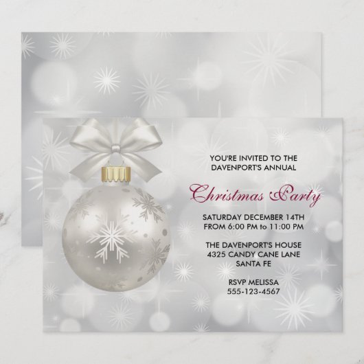 Zilveren kerstbal op Bokeh Lights party Kaart (Voorkant / Achterkant)