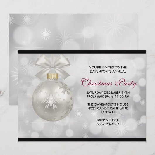 Zilveren kerstbal op Bokeh Lights party Kaart (Voorkant / Achterkant)