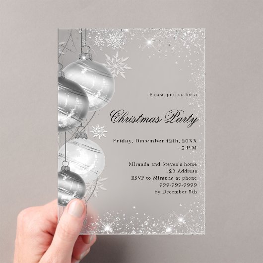 zilveren kerstballen Frosted Christmas Party Acryl Uitnodigingen (Insitu (Draagbaar))