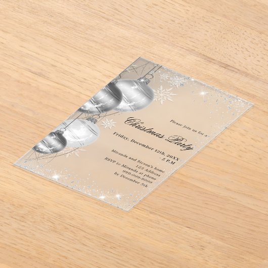 zilveren kerstballen Frosted Christmas Party Acryl Uitnodigingen (Laagn)