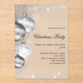 zilveren kerstballen Frosted Christmas Party Acryl Uitnodigingen (Voorkant)