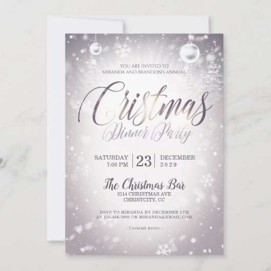 Zilveren kerstballen kerstdiner kaart (Voorkant)