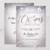 Zilveren kerstballen kerstdiner kaart (Voorkant / Achterkant)