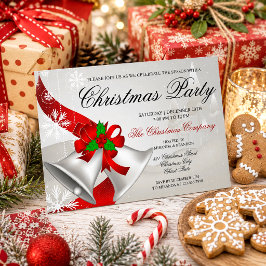 Zilveren Kerstbel Kerstfeest Bedrijfsuitnodiging Kaart