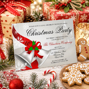 Zilveren Kerstbel Kerstfeest Bedrijfsuitnodiging Kaart