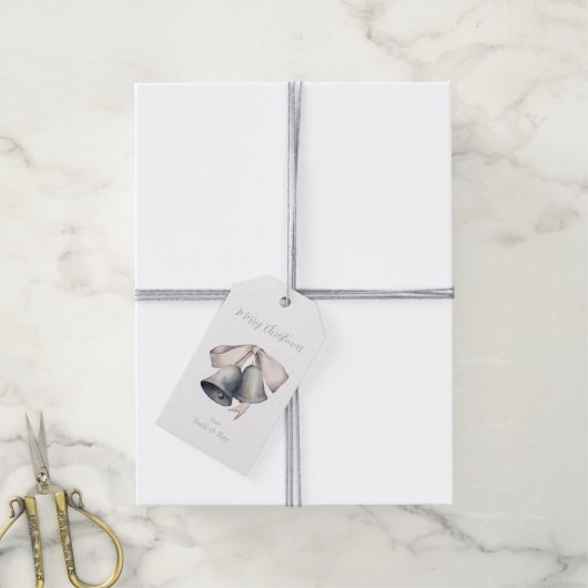 Zilveren Kerstbellen Cadeaulabel (Met Touw)