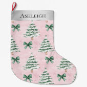 Zilveren kerstbomen Roze groene bogen Grote Kerstsok (Voorkant)