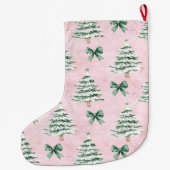 Zilveren kerstbomen Roze groene bogen Grote Kerstsok (Achterkant)