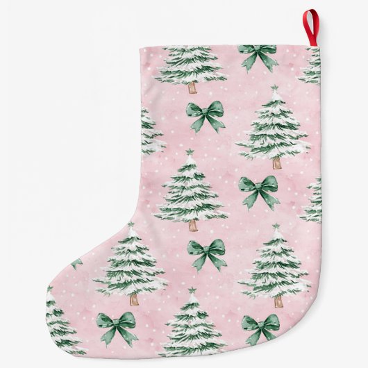 Zilveren kerstbomen Roze groene bogen Grote Kerstsok (Achterkant)