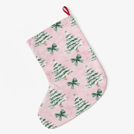 Zilveren kerstbomen Roze groene bogen Grote Kerstsok (Achterkant (Hangend))