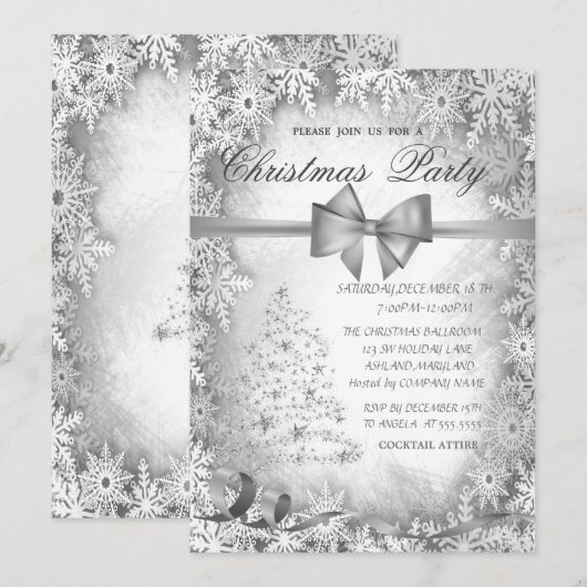 Zilveren kerstboom, boog grijs kerstfeest kaart (Voorkant / Achterkant)