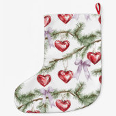 Zilveren Kerstboom Branches Paarse Bogen Harten Grote Kerstsok (Achterkant)