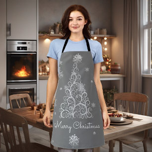 Zilveren kerstboom en Schort Snowflakes