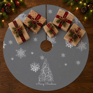 Zilveren Kerstboom en Sneeuwvlokken Boomrok Fleece Kerstboom Rok