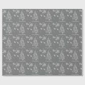 Zilveren kerstboom en sneeuwvlokken cadeaupapier (Vlak)