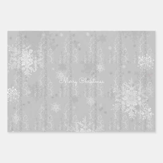 Zilveren kerstboom en sneeuwvlokken inpakpapier vel (Voorkant 3)