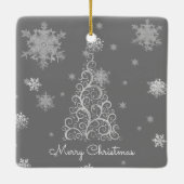 Zilveren kerstboom en sneeuwvlokken keramisch ornament (Achterkant)