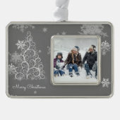 Zilveren kerstboom en sneeuwvlokken verzilverd omlijst ornament (Voorkant)