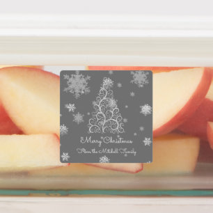 Zilveren kerstboom en Snowflakes baklabels Labels