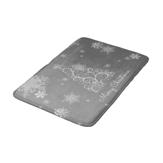 Zilveren kerstboom en Snowflakes Bath Mat (Gekanteld)