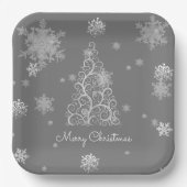Zilveren kerstboom en Snowflakes Bord van papier (Voorkant)