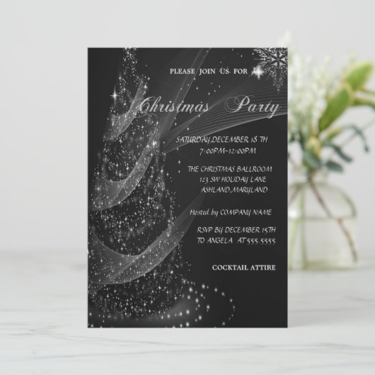 Zilveren kerstboom, feestfeest voor bedrijven kaart (Staand voorkant)