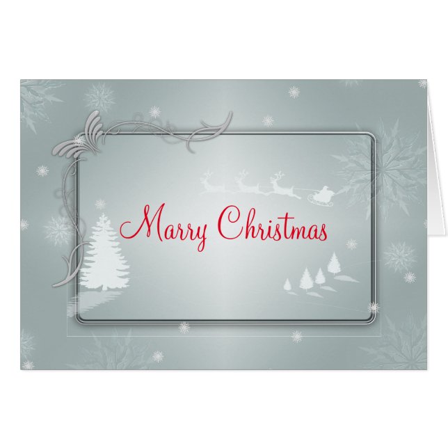 Zilveren Kerstboom met Rennende Rendieren (Voorkant Horizontaal)