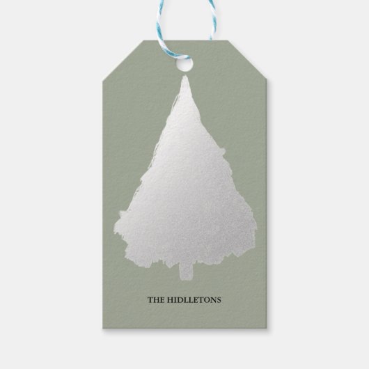 Zilveren kerstboom Moderne vakantie Cadeaulabel (Voorkant)