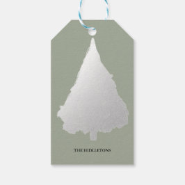 Zilveren kerstboom Moderne vakantie Cadeaulabel