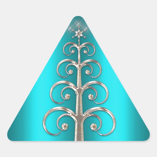 Zilveren kerstboom op Aqua Sticker (Voorkant)