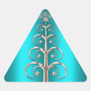 Zilveren kerstboom op Aqua Sticker
